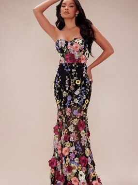 Spring Bloom Floral Embroidered Maxi Dress - Black/combo